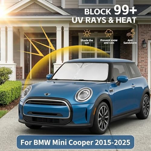 Windshield Sun Shade for BMW Mini Cooper 2015-2024 2025 Sunshade Front Window Shade Custom Fit Mini Cooper Accessories Sun Visor Foldable Shade Blocks UV Rays Accessories - Image 2