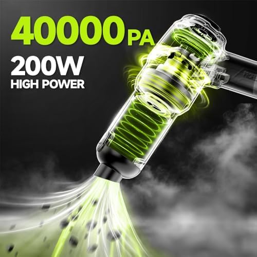 Cordless Car Vacuum Cleaner, 35000pa Powerful Handheld Vacuum & Air Duster with 2 Batteries, Portable Rechargeable Vacuum for Car Detailing, Pet Hair, Home & Office(Green) - Image 4