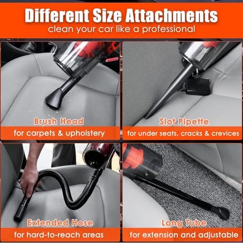 Car Cleaning Kit, Orange 17pcs Car Interior Detailing Kit with High Power Handheld Vacuum, Detailing Brush Set, Windshield Cleaner, Cleaning Gel, Complete Auto Accessories for Women Men Teens - Image 4