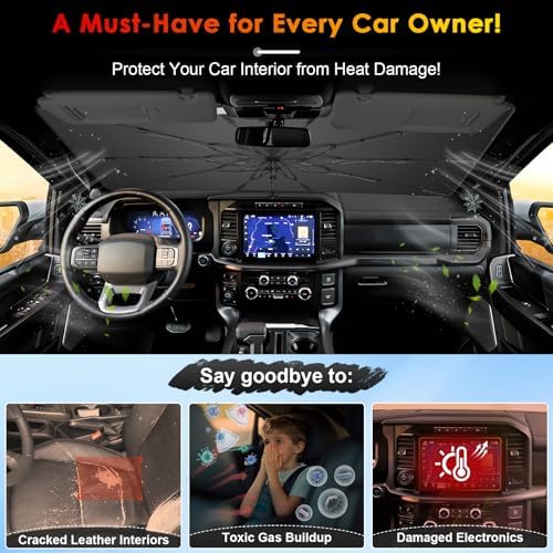for Windshield Sunshade Umbrella for 2021-2026 Ford F-150, Custom Fit Windshield Sun Protector Cover, 6-Layer Heat-Resistant Fabric, Ultra-Strong Fiberglass Frame (for 2021-2026 Ford F150) - Image 3