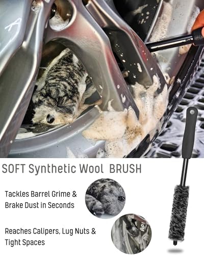 oesee 8PCS Pro Wheel Cleaning Kit - Synthetic Wool Brushes, Detailing Brush, Tire Brush, Wash Mitt, Drying Towel & Carry on Bag - Scratch-Free Rim Cleaning Kit - Image 2