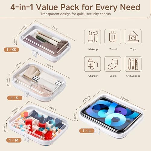4 Pack Clear Hard Shell Zipper Case Diaper Organizer | 1.0mm Hard Shell, Upgraded Large Zipper Pulls, Clear Travel Pouches, Smooth Zipper Closure, Holds Shape - Image 4
