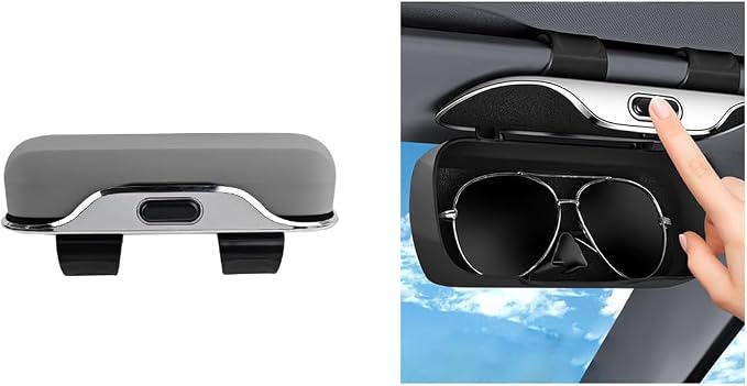 Sunglasses Holder for Car Sun Visor, Convenient Vehicle Visor Eyeglasses Organizer Case, Automotive Interior Glasses Hanger Protective Storage Box, Universal for Vehicles (Gray) by Unknown