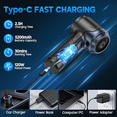 Handheld Car Vacuum Cleaner, 16000PA Hand Held Vacuum Portable Cordless, 2 in 1 Air Duster and Vacuum Cleaner with LED Light, Multi-Nozzles, 120W High Power Mini Vacuum for Home, Pet, Office - Image 4