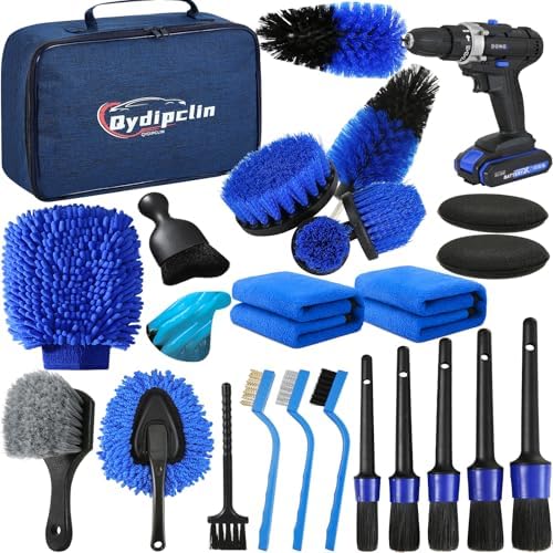 Qydipclin 23Pcs Car Detailing Kit, Car Detailing Brush Set, Car Wash Cleaning Kit, Car Detailing Brushes, Professional Car Care Kit for Interior Exterior Wheels, Blue by Qydipclin