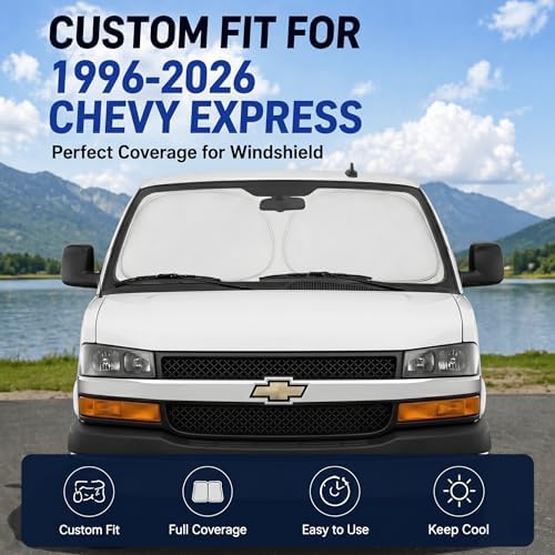 Custom Fit Windshield Sun Shade for Chevy Chevrolet Express 1996-2026 - Image 2