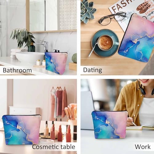 Women Makeup Organizer Bag Marble Pattern Flax Travel Cosmetic Bag Abstract Ocean Waves Marble Makeup Bags Toiletry Bag Makeup Bags For Home Bathroom Office Hotel Gym Pink Blue Golden - Image 6