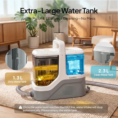 Livatro Portable Carpet Upholstery Cleaner Machine with 2.3L+1.3L Dual Tank - Image 2