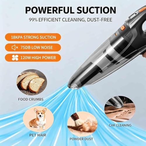 Oryzom Handheld Vacuum, 3-in-1 Portable Vacuum Cleaner with 18kpa Suction, Rechargeable 8000mAh Battery, HEPA Filter & LED Light for Car, Home, Office, Pet Hair & Dust - Image 4