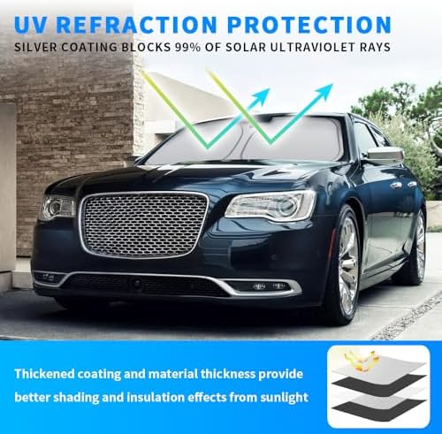 Front Windshield Sun Shade Custom Fit Compatible for Chrysler 300 300C 2011-present Sunshade Foldable UV Ray Reflector Visor Protector Accessories Shield Cover Reflective (Chrysler 300 2011-present) - Image 2