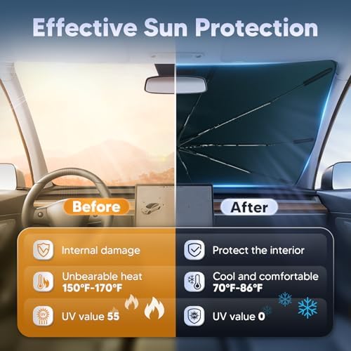 Autorder Windshield Sun Shade Umbrella for 2015-2025 2026 Chevrolet Chevy Tahoe/GMC Yukon Accessories,Upgraded Ice Crystal Material,Easy Setup Umbrella Sunshade for Car Windshield,100% Sun Blocking - Image 4