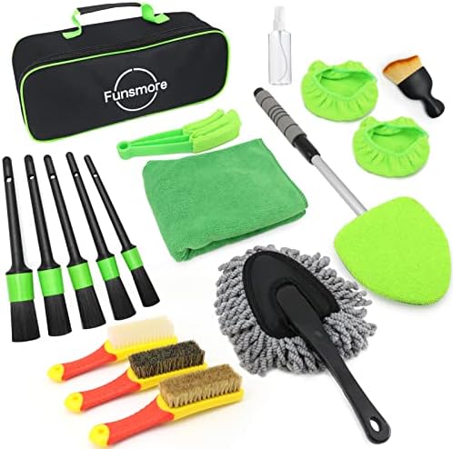 18Pcs Car Detailing Kit, Interior Car Cleaning Kit, Leather & Textile Car Interior Brush, Car Detailing Brush Set with Windshield Cleaning Tool Complete Car Interior Care Kit by Funsmore