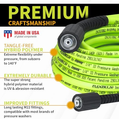 Flexzilla Pressure Washer Replacement Hose, 1/4 in. x 50 ft., 3100 PSI, M22 Fittings, No-Kink, Lightweight, ZillaGreen - Image 2