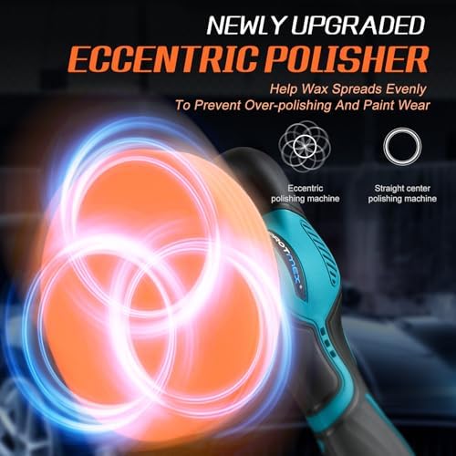 Protmex Cordless Car Buffer Polisher w/ 2x2000mAh 21V Batteries, Blue - Image 3