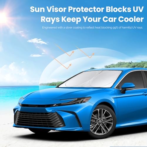 Sun Shade for 2007-2017 Toyota Camry Accessories, Foldable Front Window Shield for Camry LE XLE Hybrid SE XSE Sedan 240T Windshield Sun Visor Protector Fully Covered to Keep Car Cool - Image 2