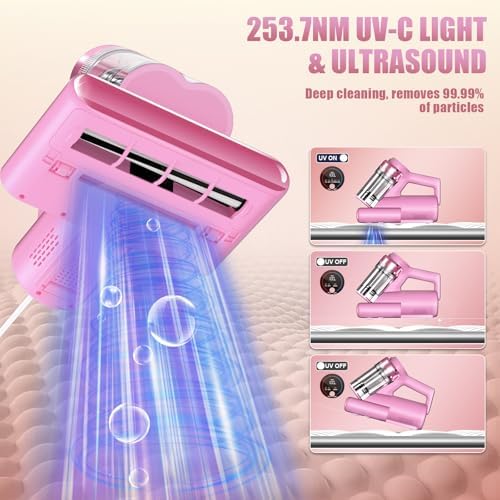 Teant Mattress Bed Vacuum Cleaner, 16 kPa Suction & 253.7nm UV-C, MV-Pink - Image 3