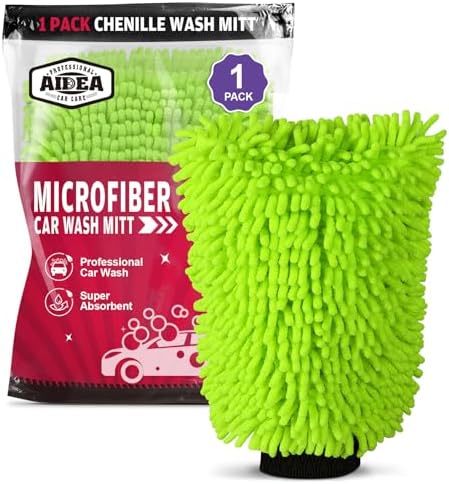 AIDEA Car Wash Mitt Microfiber, 1PK, Car Wash Brush, Green, 7.12''X10.14'' by AIDEAHOME