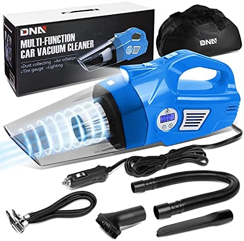 DNA MOTORING TOOLS-00183 Portable Handheld High Power Mini Corded 2 in 1 Vacuum Cleaner, Air Compressor w/Digital Tire Pressure Gauge & LED Light, Car Cleaning Kit,Blue by DNAMOTORING