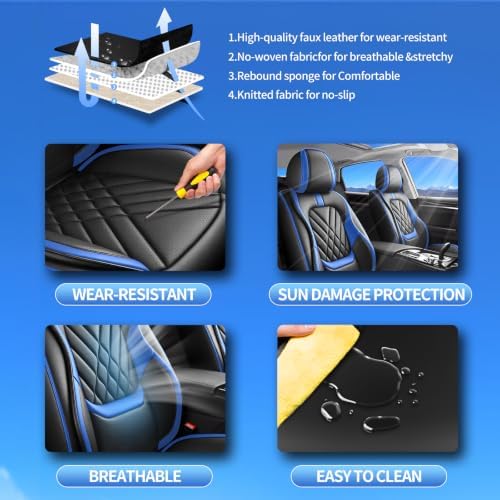 Fit Liberty Car Seat Covers Compatible with Jeep Liberty 2002-2010 2011 2012-Premium Leather,Waterproof,Breathable,Airbag Compatible &All-Weather Seat Cushion Protecto(Full Set,Blue) - Image 6