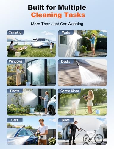 Cordless Portable Car Washer, Handheld Washer with Brushless Motor, 6-in-1 Nozzle and 32 ft Detachable Hose, Battery Powered Washer for Car, Home, Outdoor Patio and Garden Use. - Image 6