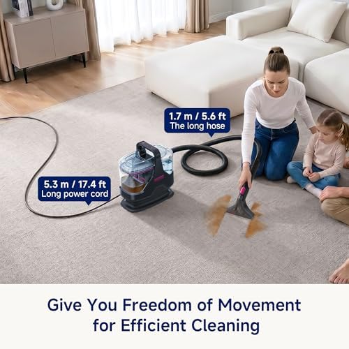 Portable Carpet Cleaner，18kPa Handheld Spot Cleaner for Upholstery and Car Interior，Pet Stain Remover with 500ml Tank，Lightweight for Sofa，Couch，Stairs，Mattress，Black and Pink - Image 4