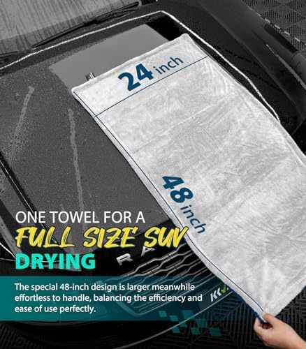 KKV Full-Sized SUV Drying Towel, 48”x24” Dual Sided Microfiber Car Cleaning Towel with Twisting Yarn Technique, 1400GSM Super Absorbent, Scratch-Free, Machine Washable (LightGrey-MarineBlue) - Image 2
