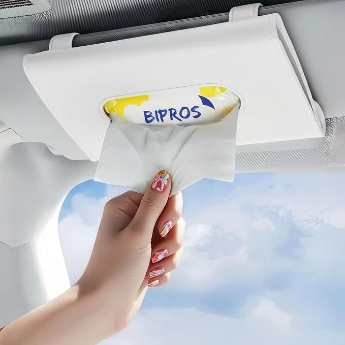 Car Tissue Holder for Visor with Lotion Facial Tissues Included | for Allergy Season & Sensitive Skin,Slim Visor Tissue Holder,Easy-Access Car Napkin Holder for Parents,Commuters & Road Trips by BIPROS