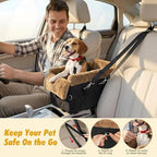 VavoPaw Center Console Dog Car Seat for Small Dogs&Cats Under 12 LBS | Puppy Car Seats with Non-Slip&Strong Support, Anti-Collapse Portable Pet Bed for Puppies with Soft Cushion Safety Belt, Brown - Image 5