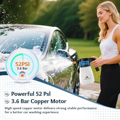 Awakening 2L Electric Foam Sprayer, Waterless Car Wash Kit, 68oz Cordless Rechargeable Battery Foam Blaster, 52PSI Portable Electric Foam Cannon for Auto Car Detailing (White) - Image 3