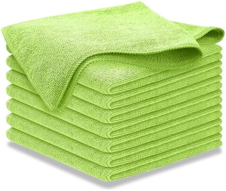 USANOOKS Microfiber Cleaning Cloth Light Green - 8 Pcs 12.5"x12.5" - High Performance - 1200 Washes, Ultra Absorbent Towels Weave Grime & Liquid for Streak-Free Mirror Shine - Car Washing Cloth by USANOOKS