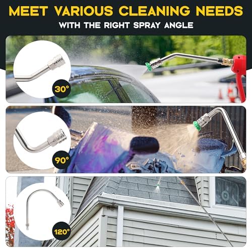 Pressure Washer Extension Wand with Gutter Cleaner Attachment, 30° 90° 120° Curved Rods, 1/4" Quick Connect Power Washer Lance, 4000 PSI - Image 3