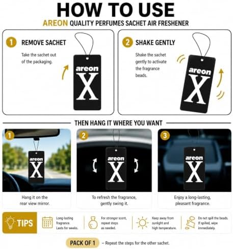 AREON X XV02 Hanging Best Car Air Freshener Black Crystal Scent, Paper Hanging Ornaments, Long Lasting Scent for Car or Home 12 Pack - Image 5