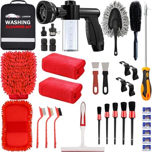 LIANXIN Car Wash Kit -Car Cleaning Kit Cars Washs Foam Gun Microfiber Sponge Cars Washing Kits Tire BrushTowels Complete Large Washs Mitt by LIANXIN