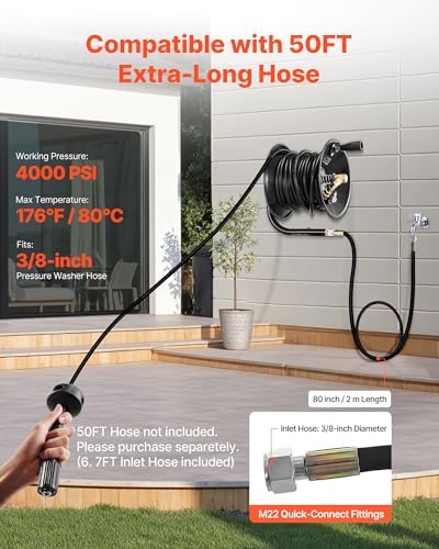 VEVOR Pressure Washer Hose Reel, 50 ft x 3/8 inch Heavy-Duty Steel Bracket-Mounted Pressure Hose Reel, Wall/Floor/Truck Mount, 4000PSI Max, Manual Power Hand Crank for Car/Floor Washing,Garden - Image 5