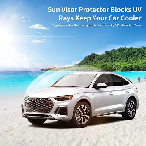 Custom Sunshade Windshield Sun Shade for 2018-2023 2024 2025 2026 Audi Q5 Q8 SUV Accessories Front Window Shades Cover for Windshield Sun Visor Screen Foldable 2 Layers 210T Protector Blocks UV Rays - Image 3