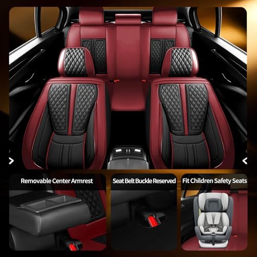 Fit Gladiator Car Seat Covers Compatible with Jeep Gladiator 2020-2024 2025 2026.Full Coverage Waterproof Leather,All-Weather Seat Cushion Protector-Easy Installation(Full Set,Red) - Image 3