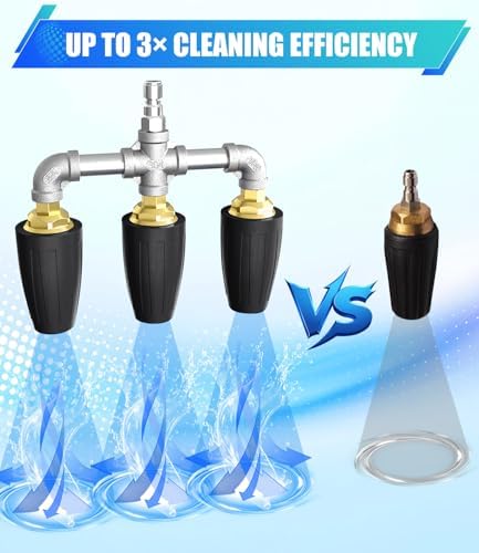 Triple Turbo Nozzle Pressure Washer, 3-in-1 Power Washer Turbo Nozzle with 1/4" Quick Connect, 360° Rotating Pressure Washer Tip - 4800 PSI, 4-6 GPM, 2.0 Orifice, Blue - Image 4