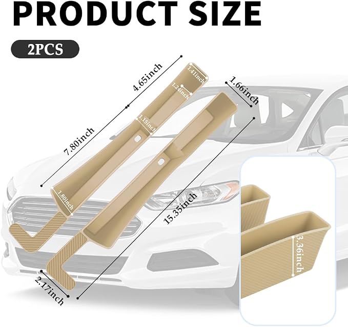 Stacool 2PCS New Car Seat Gap Filler with 2 Storage Areas,Stylish Car Seat Gap Storage for Stabilizing Phone,Keys Wallet,Universal Car Seat Gap Filler Organizer (Carbon Beige) - Image 2