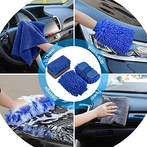 22Pcs Car Wash Cleaning Tools Kit Car Detailing Set with Blue Canvas Bag Collapsible Bucket Wash Mitt Sponge Towels Tire Brush Window Scraper Duster Complete Interior Car Care Kit - Image 4