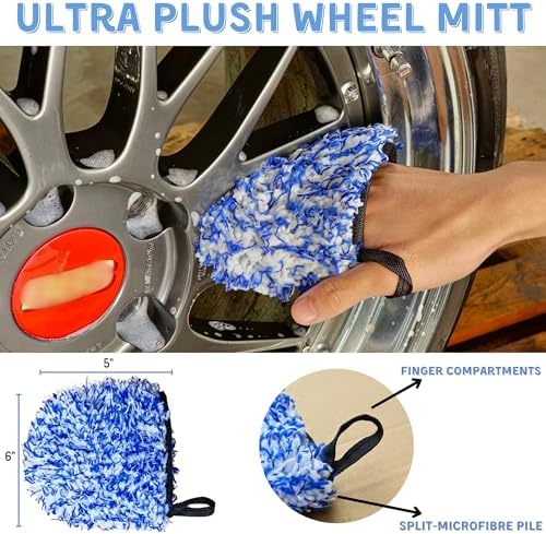 oesee Professional 4 Pack Long Handle Wheel Brush Kit for Cleaning Wheel and Tire- 2X Soft Wheel Cleaning Brush, Detailing Brush and Stiff Tire Brush, Bendable& Durable Wheel Rim Cleaner Brush Set - Image 4