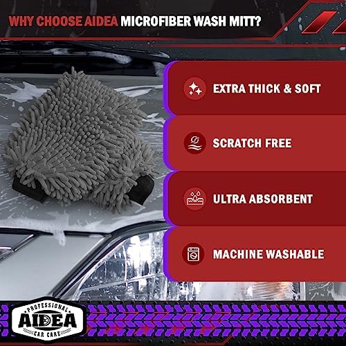 AIDEA Car Wash Mitt Microfiber, 1PK, Car Wash Brush, Grey, 7.12''X10.14'' - Image 3