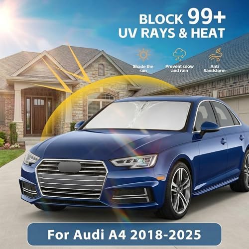 Windshield Sun Shade for Audi A4 2018-2024 2025 Sunshade Front Window Shade Custom Fit A4 Accessories Sun Visor Foldable Shade Blocks UV Rays Accessories - Image 2