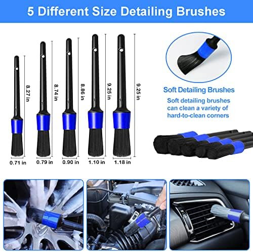 62'' Car Wash Brush Kit Mitt Mop Sponge with Long Handle, 1 Chenille Scratch-Free Replacement Head, Windshield Window Squeegee,Car Duster,Car Detailing Brushes,Tower,Car Cleaning Kit for Cars RV Truck - Image 5