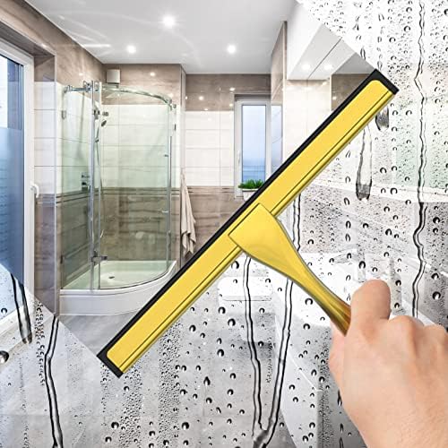 All-Purpose Stainless Steel Shower Squeegee for Shower Doors with 2 Adhesive Hooks, Bathroom Cleaner Tool Household Window Mirror Squeegee for Home Cleaning, Glass Door, Tile Wall, Car, 10 Inch Golden - Image 3