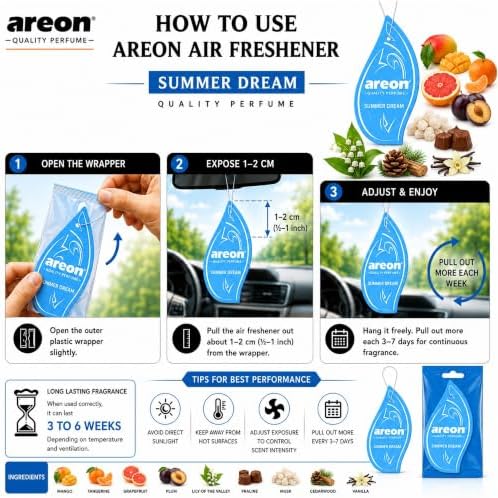AREON MON MA18 Long Lasting Hanging Best Car Air Freshener Summer Dream Scent, 12 pack - Image 4