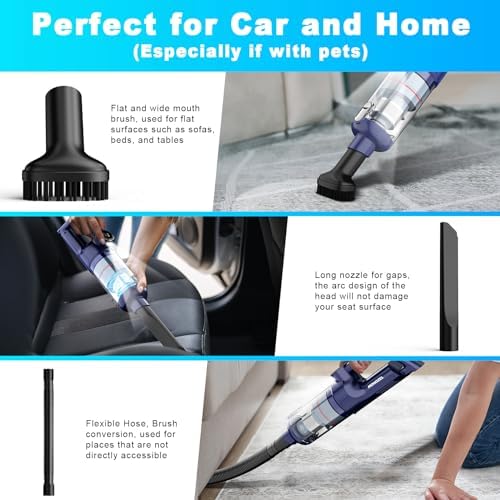 MONOZEL Handheld Vacuum Cordless - Car Vacuum Cleaner with Brushless Motor, 15kPa Powerful Suction Vacuum with LED Light, Type C Port, 2 Fliters, Portable Hand Vacuum for Home, Pet and Car - Image 4