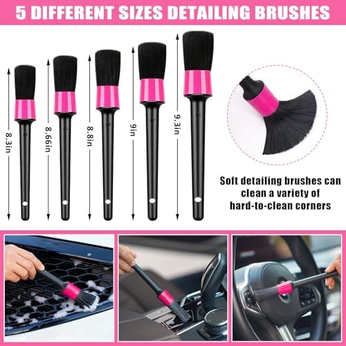 Windshield Cleaner Tool, 17Pcs Car Interior Detailing Kit, Detailing Brush, Towels, Duster, Car Cleaning Kit Interior for RVs, Truck, Trailer (Pink) - Image 4
