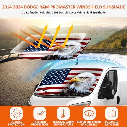 Bestview American Eagle Flag Windshield Sun Shade for 2014-2025 Dodge Ram ProMaster: Windshield Cover Sunshade for Cargo Van Accessories, Foldable Front Window Sunshade Sun Visor Protector - Image 2
