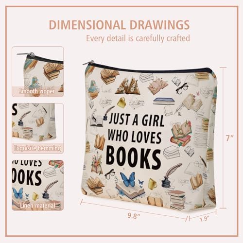 Book Travel Makeup Bag For Women & Teen Girl Book Lover Gifts | Small Cosmetic Bag & Toiletry Pouch Just A Girl Who Love Books Themd For Mom, Friends.Ideal Bookish Gifts For Birthdays. - Image 4