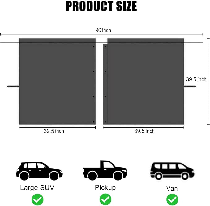 Car Divider Privacy Curtain, Blackout Suede Sun Shade Cover Front & Rear Seat Partition Space Divider Auto Van Truck Interior Accessories for Family Camping Baby Sleeping (Black, Large) - Image 3
